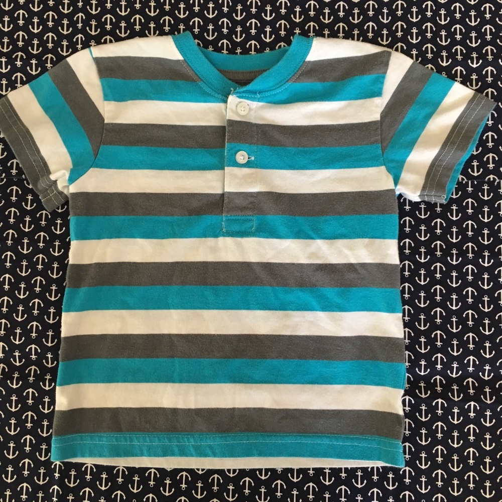 ⭐️Blue/Gray/White Striped Quarter-Button Knit Tee